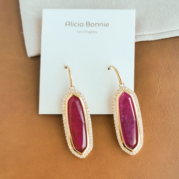 Alicia Bonnie Abigail Gold Red Agate Earrings Trendy Jewelry - Picture 1 of 4